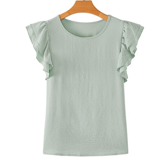 Aqua Green  Ruffled Short Sleeve Top  New Small Medium Large X-Large - Picture 2 of 8